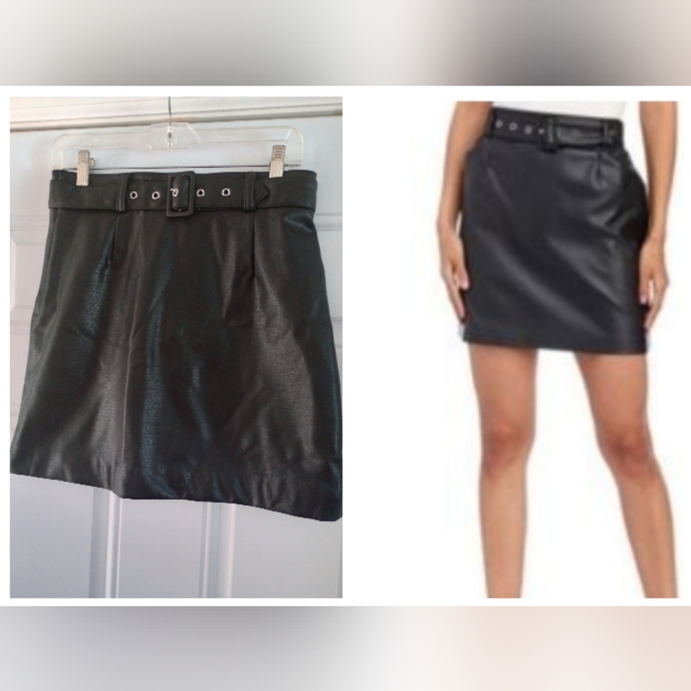 H&M Divided Black Faux Leather Short High Waist Skirt SZ 6